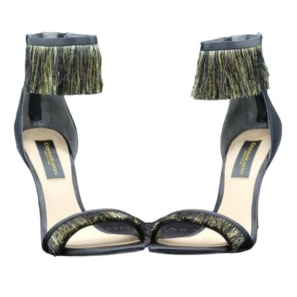 Donna Karan Shoes - Donna Karan Val Black and Gold Fringe Heels